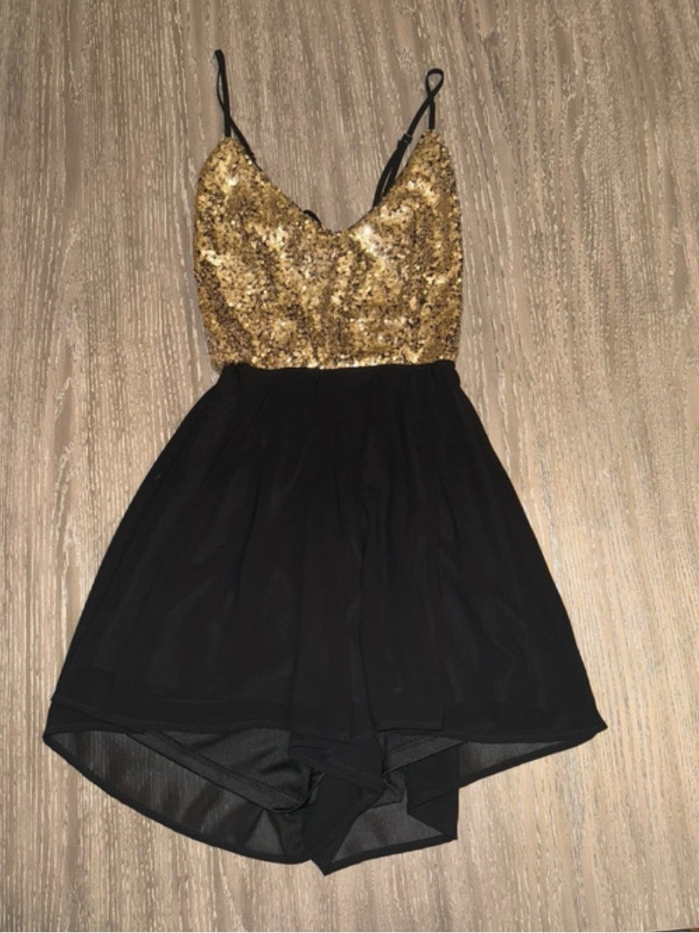 Windsor Gold Sequin Bodice Black Skater Dress